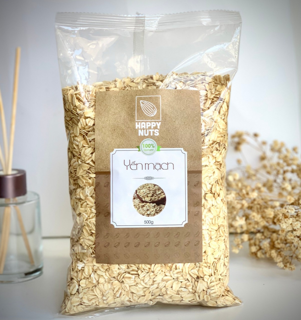 (Tặng 500g yến mạch) Hạt hạnh nhân rang mộc Mỹ Happy Nuts tách vỏ 500gr